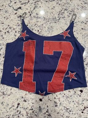 Navy Crop Tank with Red '17' and Star Accents